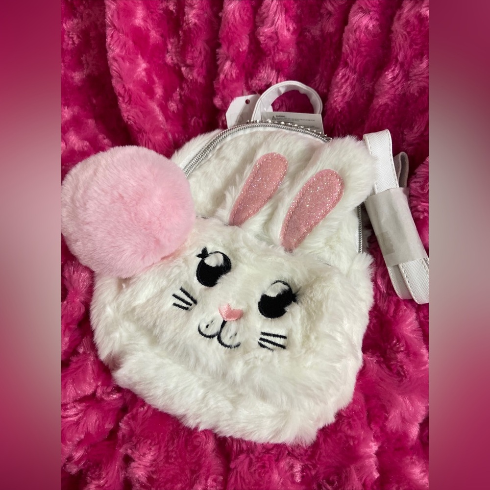 Bunny Rabbit Plush Backpack Bag Zippered White/Pink Claire’s NWT